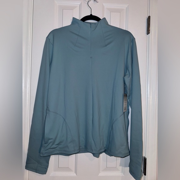 Shadow Sport Light Blue  Fitted Mock-Neck 3/4 Zip Front Athletic Jacket, Pockets - Picture 4 of 12